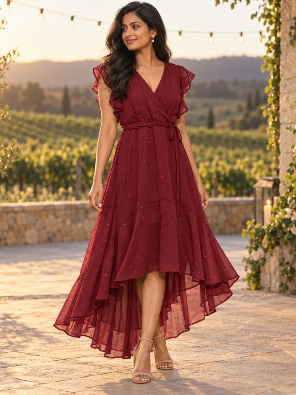 Altar’d State Florentina Burgundy Sparkle High Low Dress S